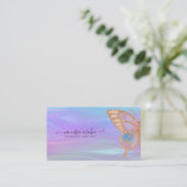 Roos Gold Glitter Rainbow Butterfly Iridescent Visitekaartje (Staand voorkant)