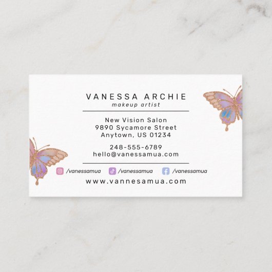 Roos Gold Glitter Rainbow Butterfly Iridescent Visitekaartje (Achterkant)