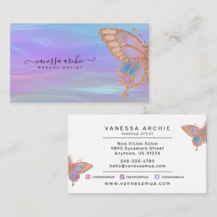 Roos Gold Glitter Rainbow Butterfly Iridescent Visitekaartje