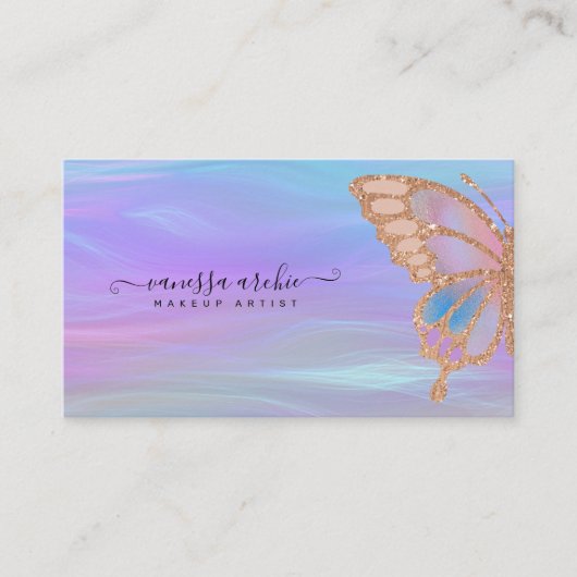 Roos Gold Glitter Rainbow Butterfly Iridescent Visitekaartje (Voorkant)