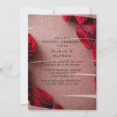Roos Gold Glitter & Red Roses Huwelijksfeest Kaart (Voorkant)