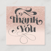 Roos Gold Glitter Retro Script Bestelling Dank u Vierkante Visitekaartje (Voorkant)