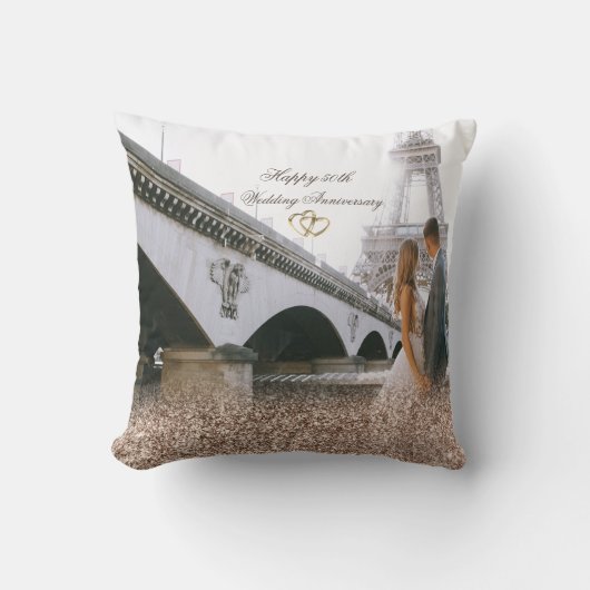 Roos Gold Glitter Rings Foto Kussen (Voorkant)