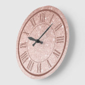 Roos Gold Glitter Roman Numeral Sparkle Girly Grote Klok (Hoek)