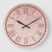 Roos Gold Glitter Roman Numeral Sparkle Girly Grote Klok (Voorkant)