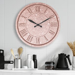 Roos Gold Glitter Roman Numeral Sparkle Girly Grote Klok<br><div class="desc">Roos Gold Glitter Roman Numeral Girly Large Clock</div>