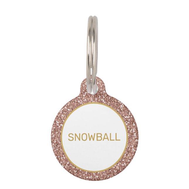 Roos Gold Glitter Roze Eenvoudige Minimale Aangepa Huisdierpenning (Voorkant)