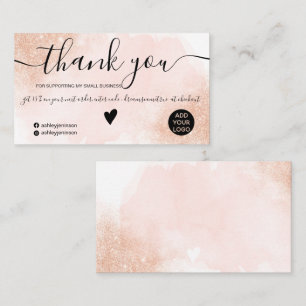 Roos Gold glitter roze penseelbestelling bedankt Visitekaartje