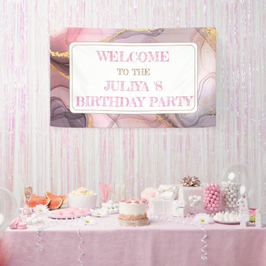 Roos Gold glitter roze verjaardagswelkom Spandoek (Feest)
