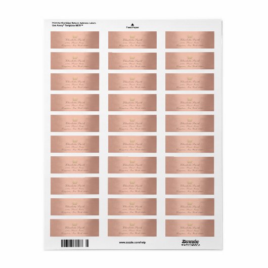 Roos Gold Glitter RSVP Crown Princess Bridal Blush Etiket (Full Sheet)