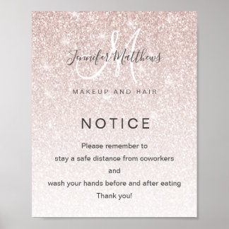 Roos Gold Glitter Salon COVID Safety Break Room Poster