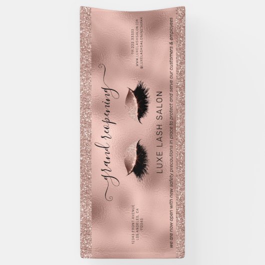 Roos Gold Glitter Salon Heropening Covid Safety Spandoek (Verticaal)