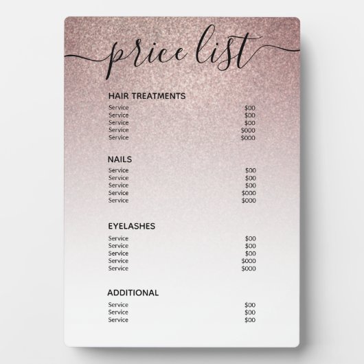 Roos Gold Glitter Salon Price List Service Menu Fotoplaat (voorkant)
