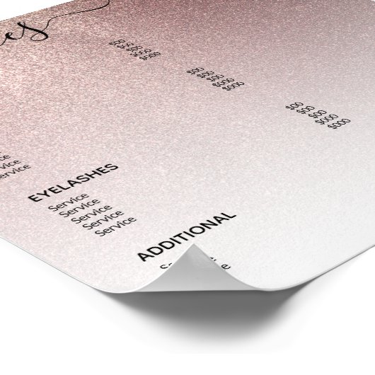 Roos Gold Glitter Salon Price List Service Menu Poster (Hoek)
