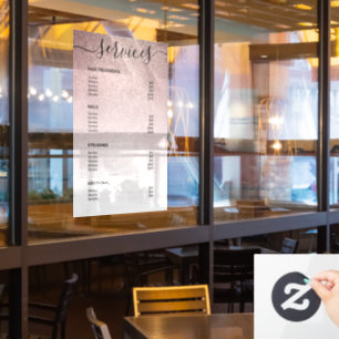 Roos Gold Glitter Salon Price List Service Menu Raamsticker