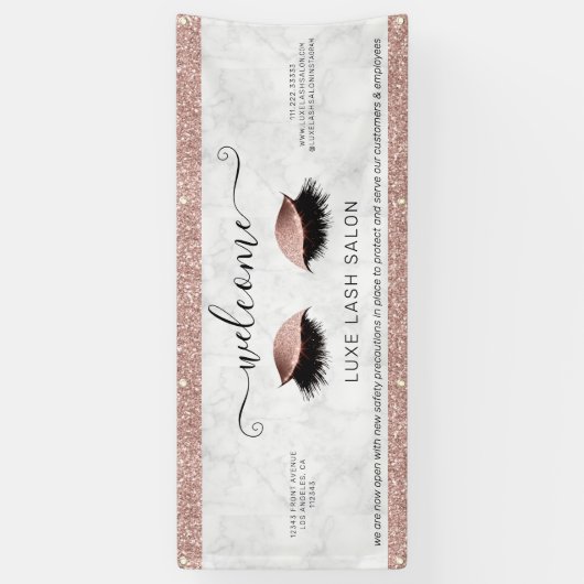 Roos Gold Glitter Salon Welkom Spandoek (Verticaal)