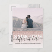 Roos Gold Glitter Same Love Date Wedding Aankondigingskaart (Voorkant / Achterkant)