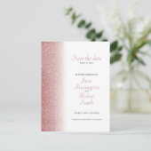 Roos Gold Glitter Save the Date Wedding Briefkaart (Staand voorkant)