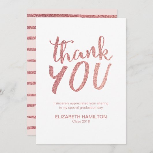 Roos Gold Glitter Schattige Script Afstuderen Beda Bedankkaart (Voorkant / Achterkant)