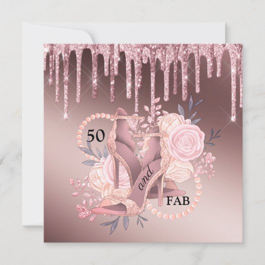 Roos Gold Glitter-schijven 50e verjaardag verrassi Kaart (Voorkant)