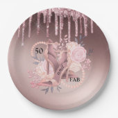 Roos Gold Glitter-schijven 50e verjaardag verrassi Papieren Bordje (Voorkant)
