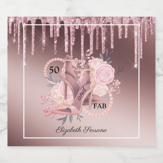 Roos Gold Glitter-schijven 50e verjaardag verrassi Sparkling Wijnetiket (Enkel label)