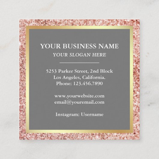 Roos Gold Glitter-schijven Blush Pink Custom Cke Vierkante Visitekaartje (Achterkant)