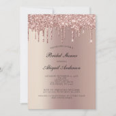 Roos Gold Glitter-schijven Bridal Shower-uitnodigi Kaart (Voorkant)