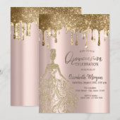Roos Gold Glitter-schijven Dress Quinceanera Kaart (Voorkant / Achterkant)