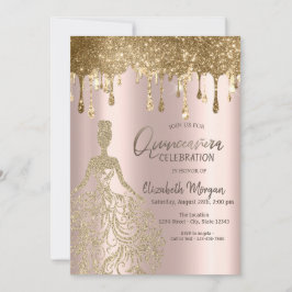 Roos Gold Glitter-schijven Dress Quinceanera Kaart