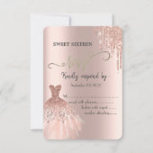 Roos Gold Glitter-schijven Dress Sweet 16 RSVP Kaart (Voorkant)