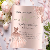 Roos Gold Glitter-schijven Dress Sweet 16 RSVP Kaart