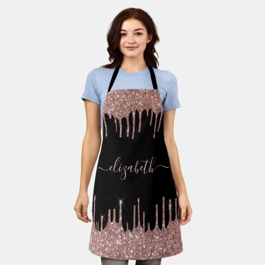 Roos Gold Glitter-schijven - Gepersonaliseerd zwar Schort (Gedragen)