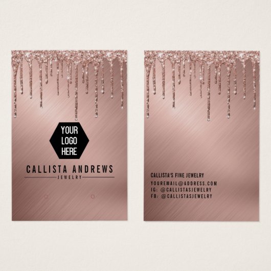 Roos Gold Glitter-schijven Logo Veroorbare Kaart (Voorkant /achterkant)