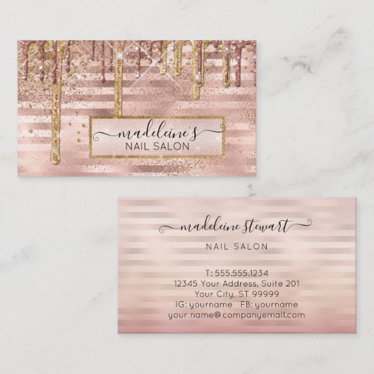 Roos Gold Glitter-schijven Nail Salon Professional Visitekaartje (Voorkant / Achterkant)