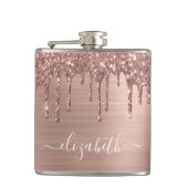 Roos Gold Glitter-schijven op maat Heupfles (Voorkant)