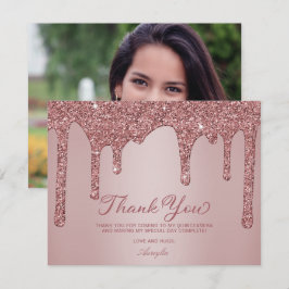 Roos Gold Glitter-schijven Quinceanera Bedankkaart