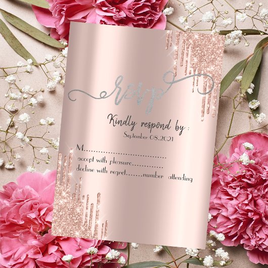 Roos Gold Glitter-schijven RSVP Kaart