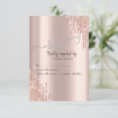 Roos Gold Glitter-schijven RSVP Kaart (Staand voorkant)