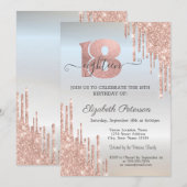 Roos Gold Glitter-schijven Silver 18e verjaardag Kaart (Voorkant / Achterkant)