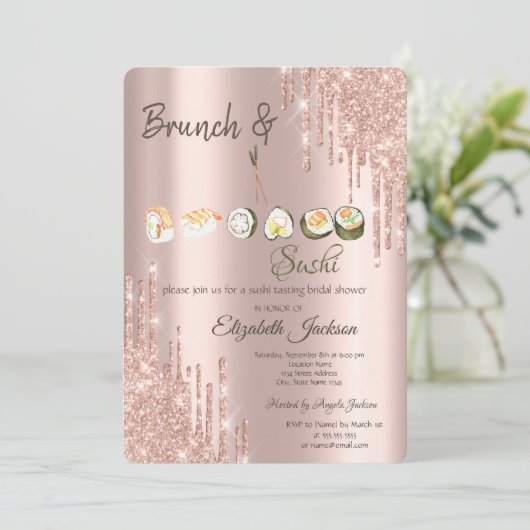 Roos Gold Glitter-schijven Sushi-Vrijgezellenfeest Kaart (Staand voorkant)