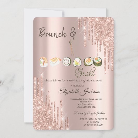 Roos Gold Glitter-schijven Sushi-Vrijgezellenfeest Kaart (Voorkant)