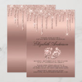 Roos Gold Glitter-schijven Virtueel Baby shower Kaart (Voorkant / Achterkant)