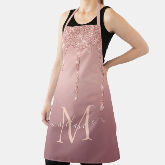 Roos Gold Glitter Schort Aangepaste naam en letter (Insitu)