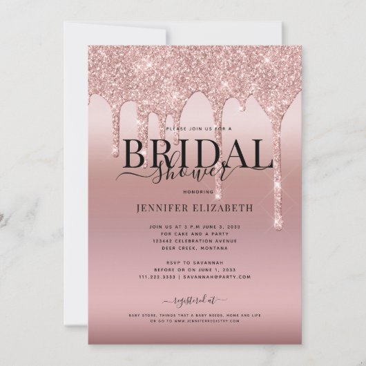 Roos Gold Glitter Script Bridal Kaart (Voorkant)