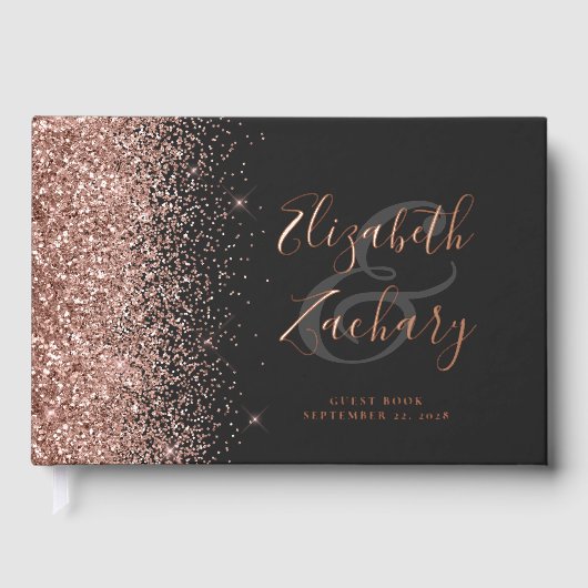 Roos Gold Glitter Script Dark Gastenboek (Voorkant)