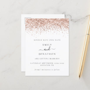 Roos Gold Glitter Script Elegant Save the Date Aankondigingskaart