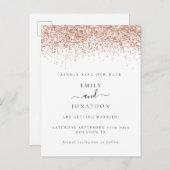Roos Gold Glitter Script Elegant Save the Date Aankondigingskaart (Voorkant / Achterkant)