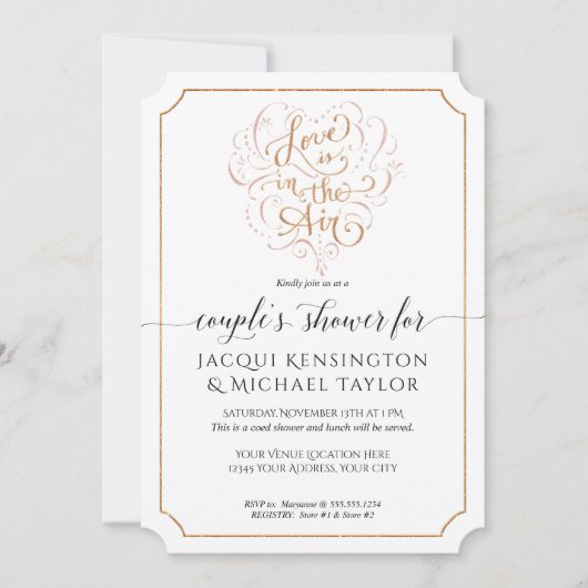 Roos Gold Glitter Script Love in Air Couple Shower Kaart (Voorkant)