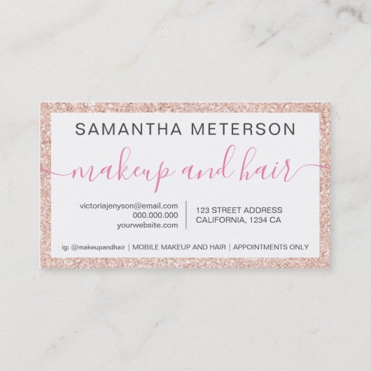 Roos Gold glitter script make-up hair roze hart Klantenkaartje (Achterkant)